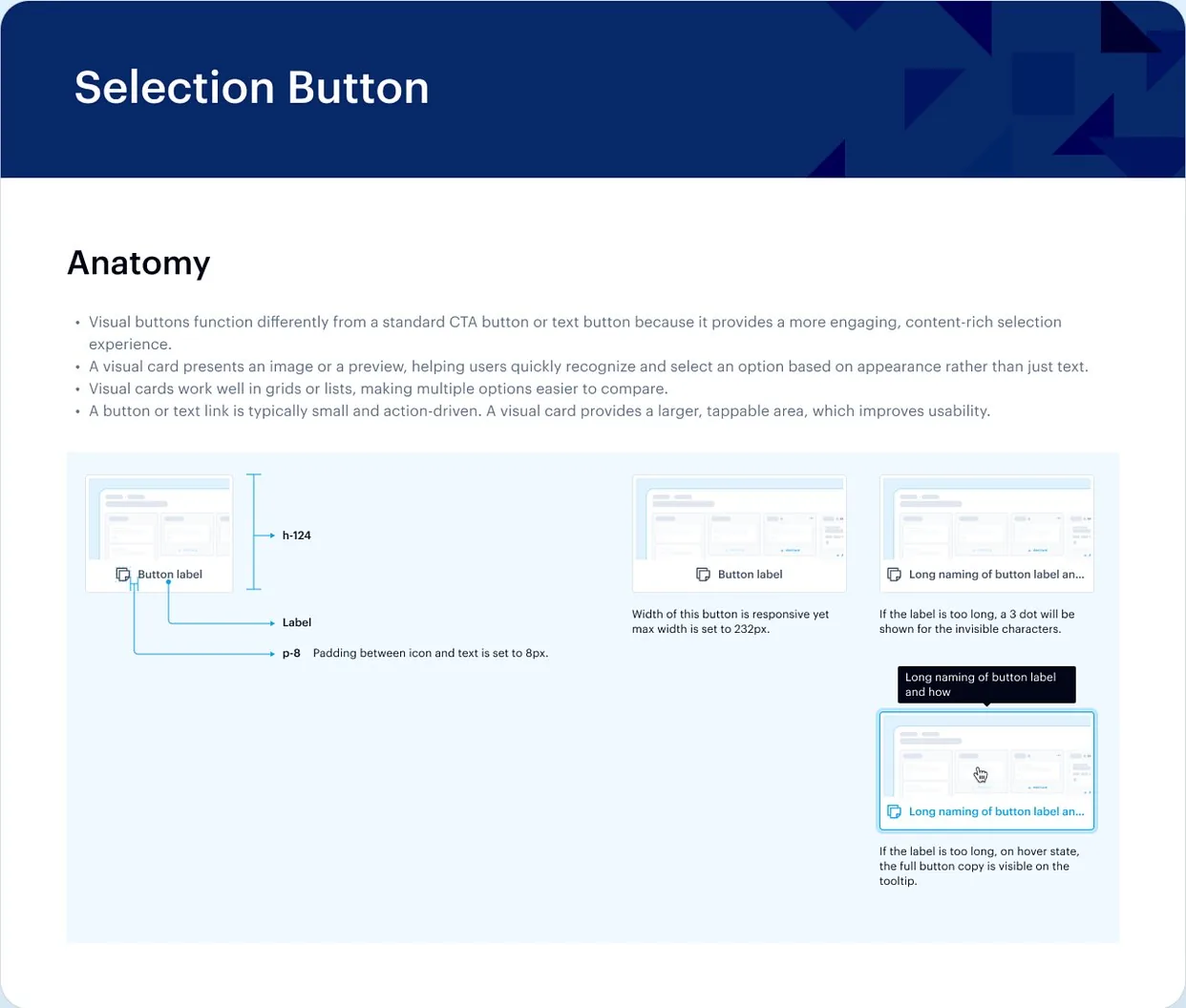 Ticketsolve design system documentation for a selection button