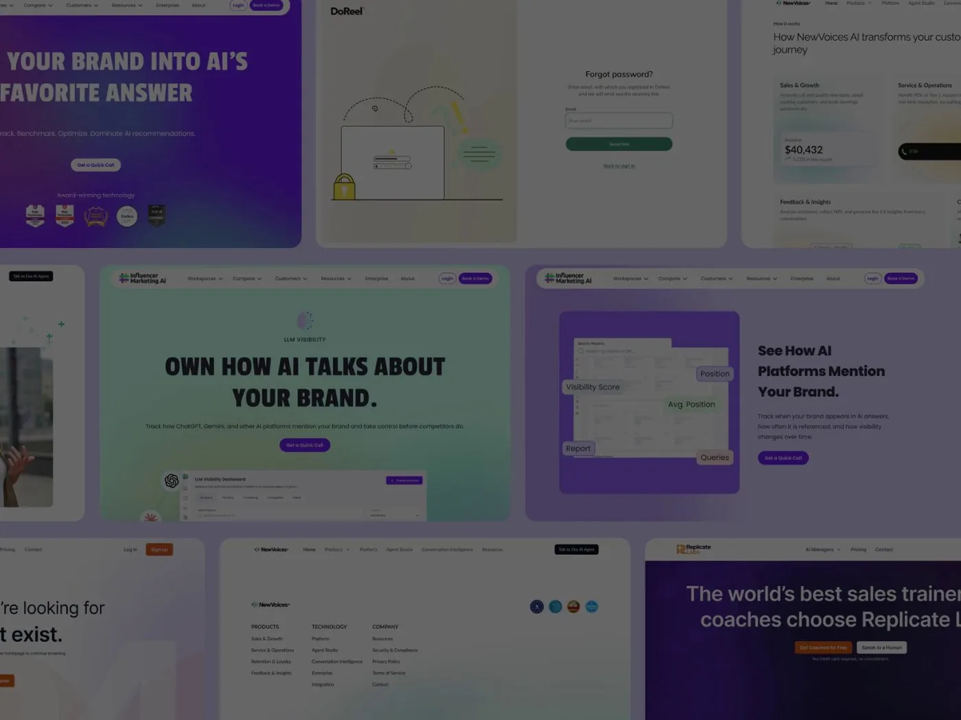 A collage of marketing websites for AI and SaaS products