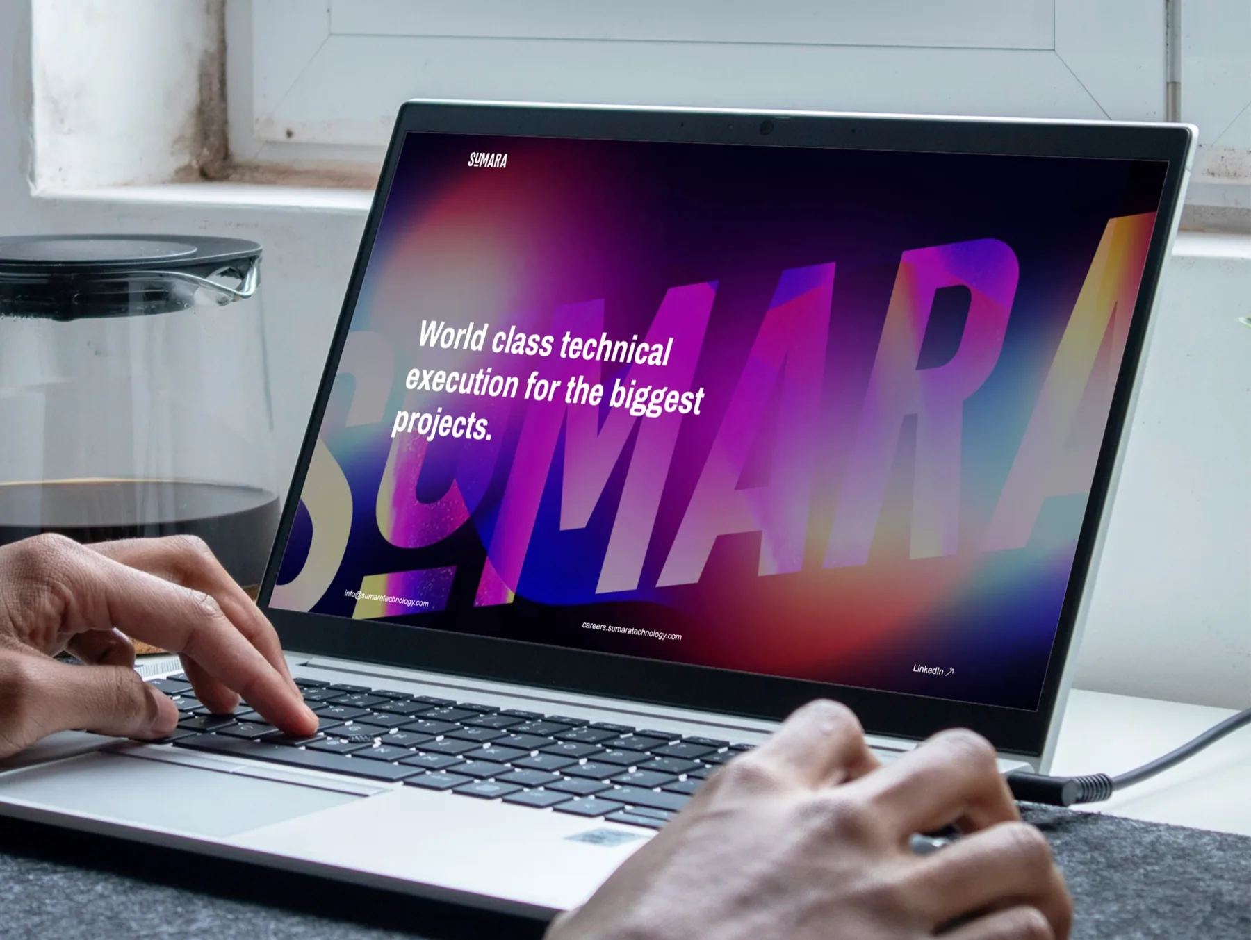 Sumara Technology website on a laptop: World class technical execution for the biggest projects
