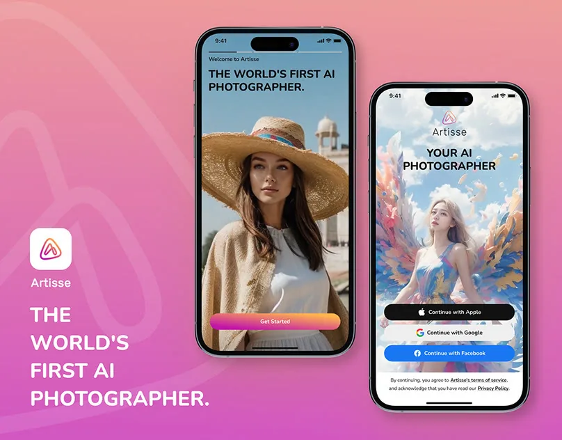 Artisse app: welcome and sign-in screens