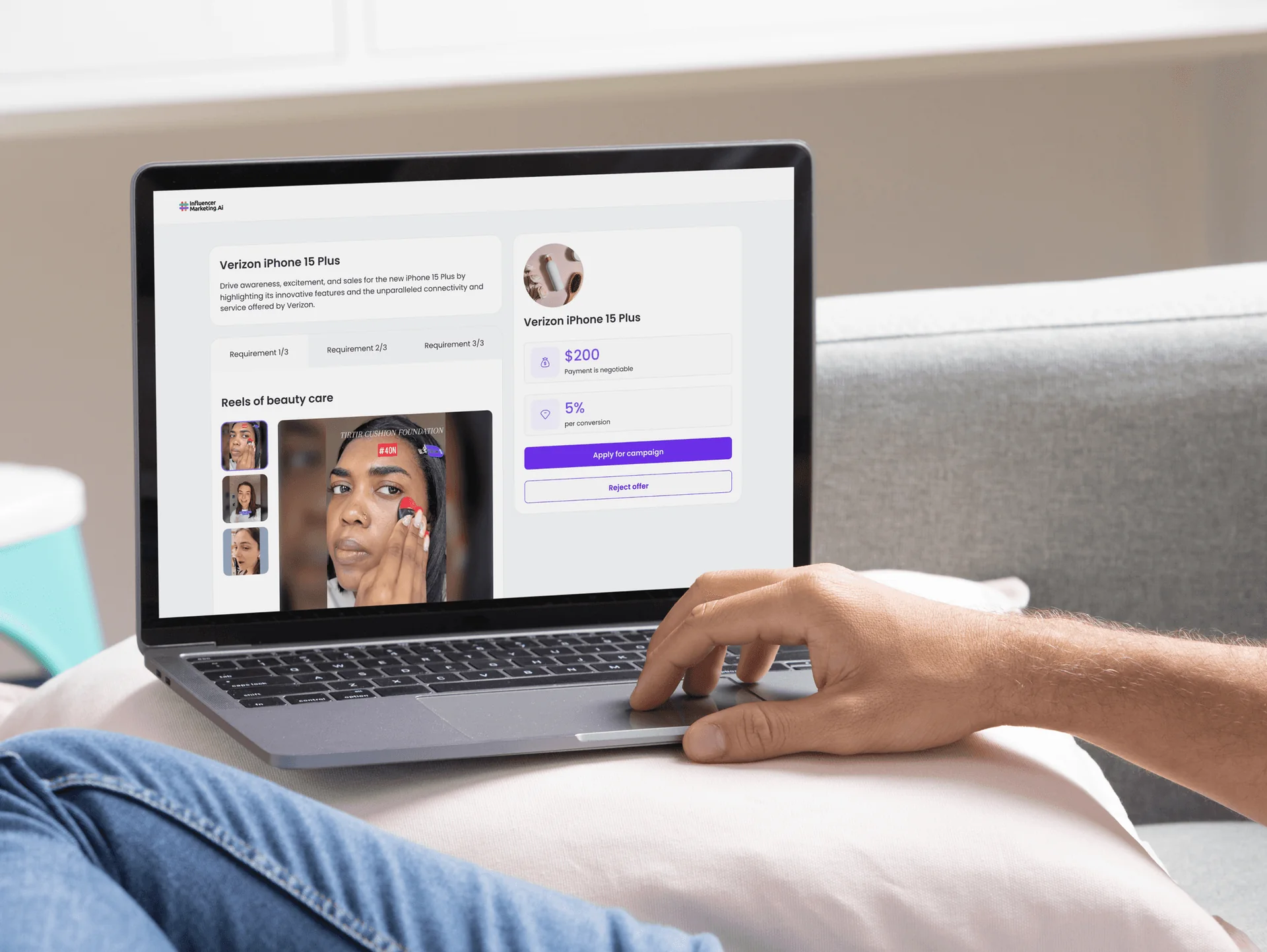 Screens for creating influencer campaign proposals