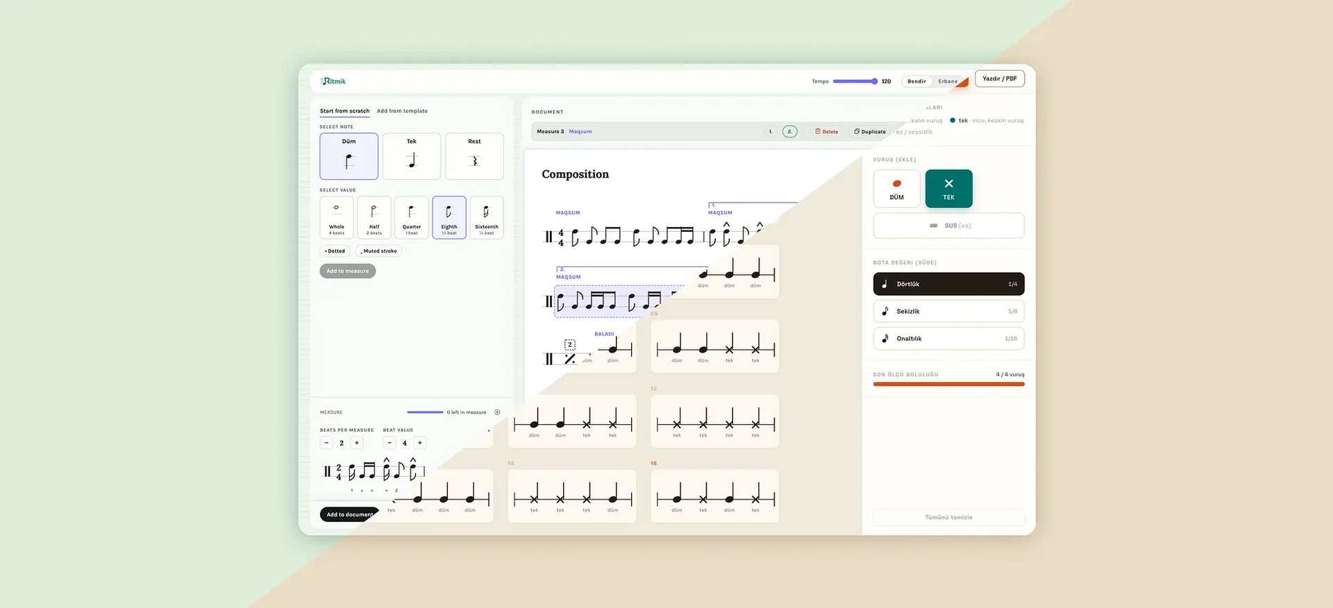 Music notation builder interface