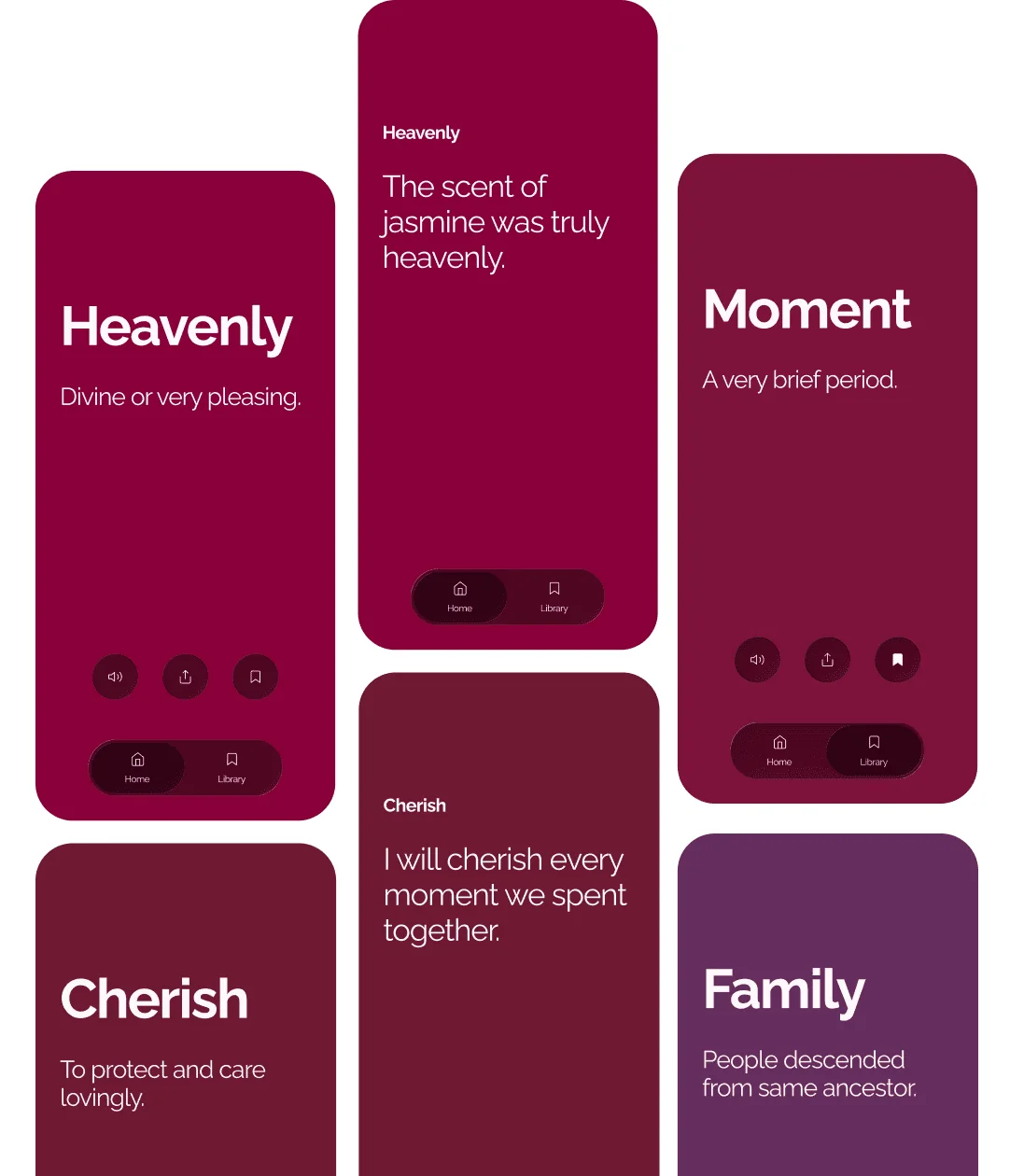 Lovely Words cards showing words like Heavenly, Cherish and Family
