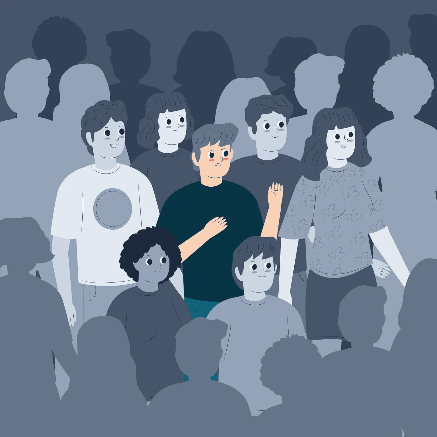 Person standing out from a crowd