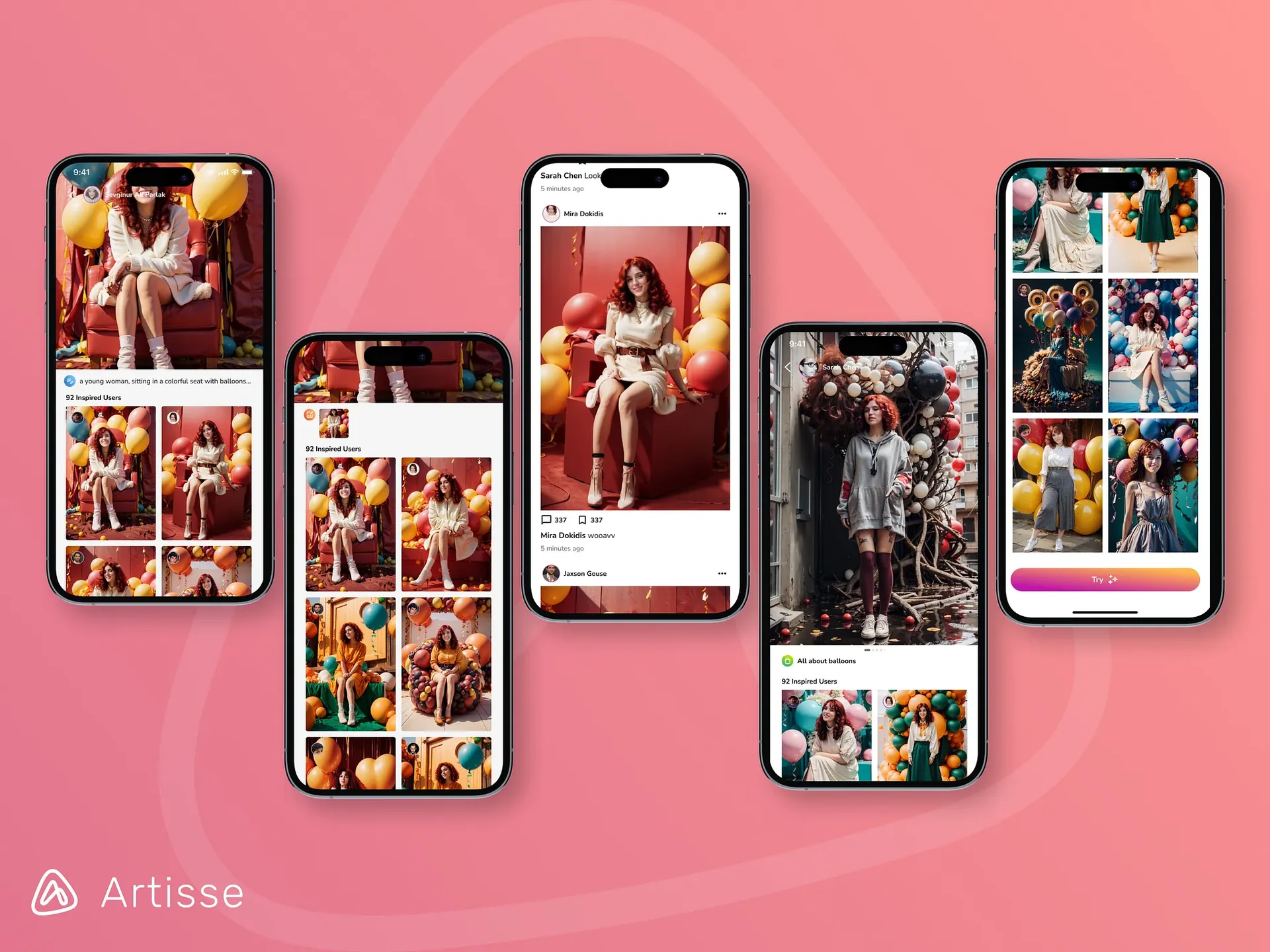 Community feed with published photos, “92 Inspired Users” galleries and a Try button