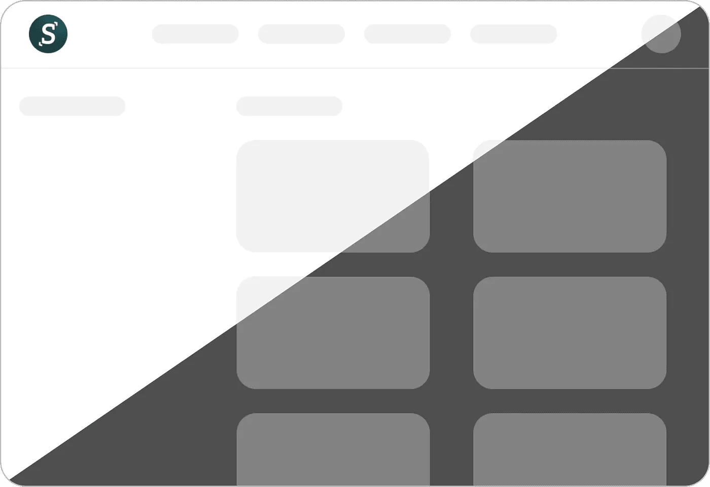 Website layout split between a light and a dark theme