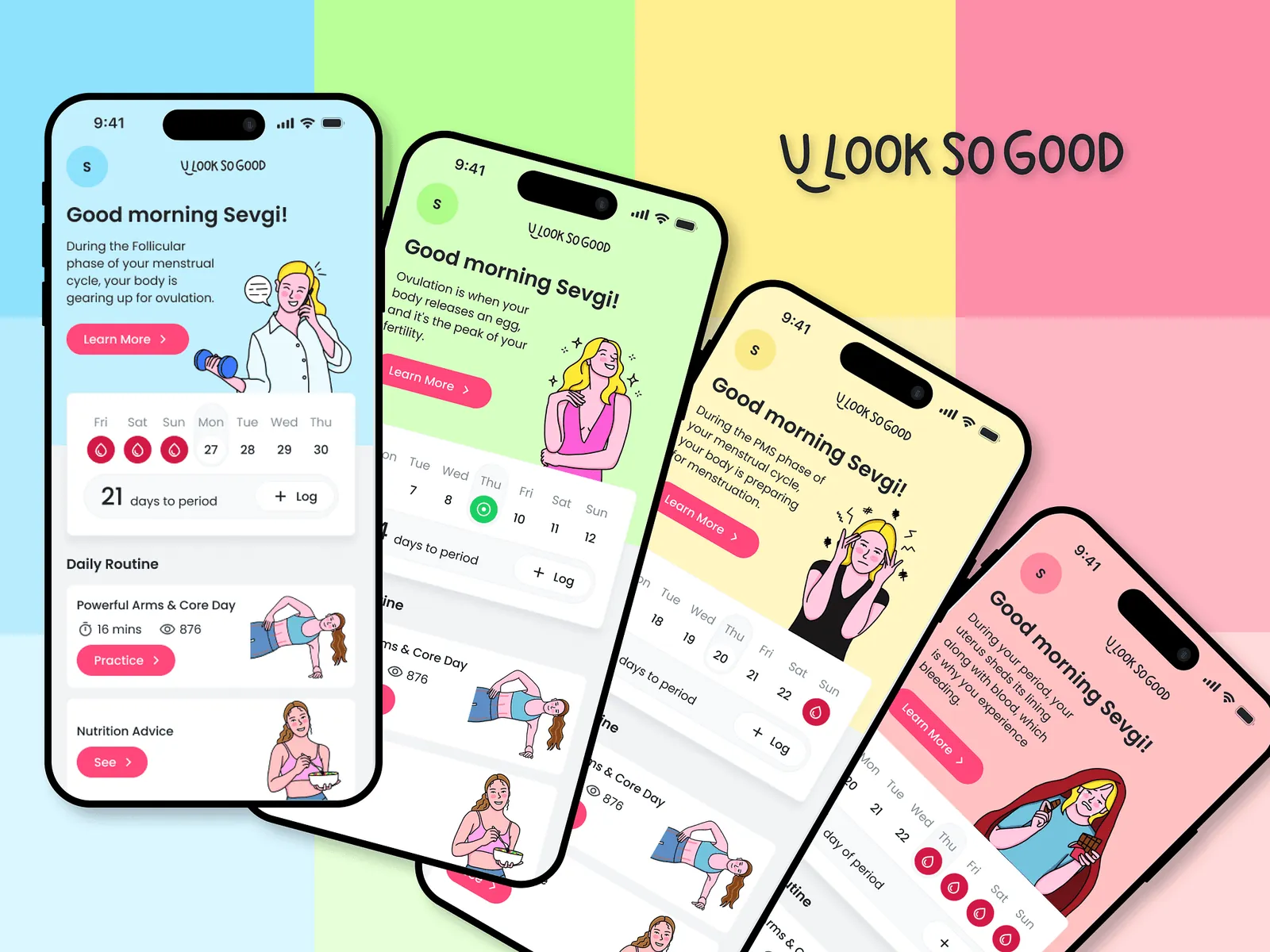 Beauty and wellness mobile app screens